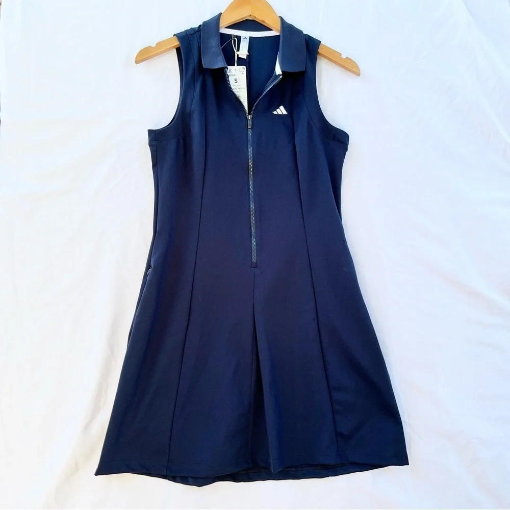 ADIDAS | NWT WOMEN’S GOLF GO-TO TWIST DRESS IN COLLEGIATE NAVY BLUE SMALL